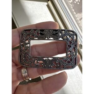 VINTAGE‎ MUSI SIGNED EDWARDIAN VICTORIAN BRASS TONE ORNATE SHOE CLIP BUCKLE